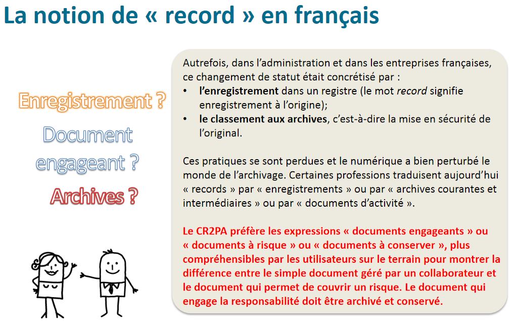 Présentation du cycle de vie de l’information et du document par le CR2PA